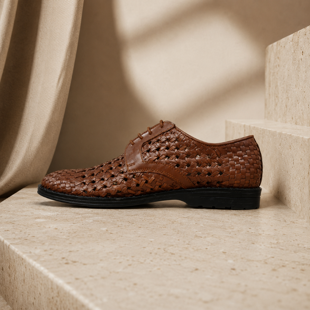 PUNTO: Handwoven Leather Derby Dark Brown Shoes
