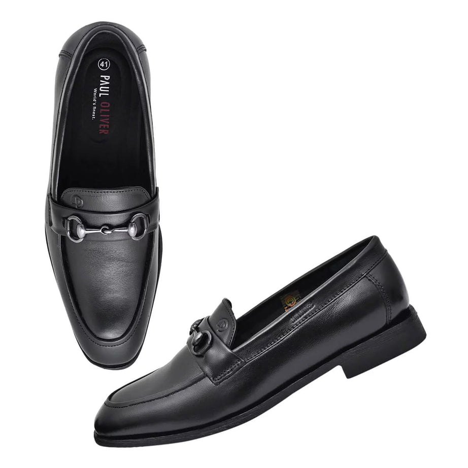 Paul Oliver Men's 100% Pure Leather Trendy Semi-Casual Stylish Shoes for All Seasons Black