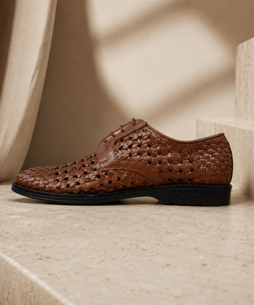 PUNTO: Handwoven Leather Derby Dark Brown Shoes