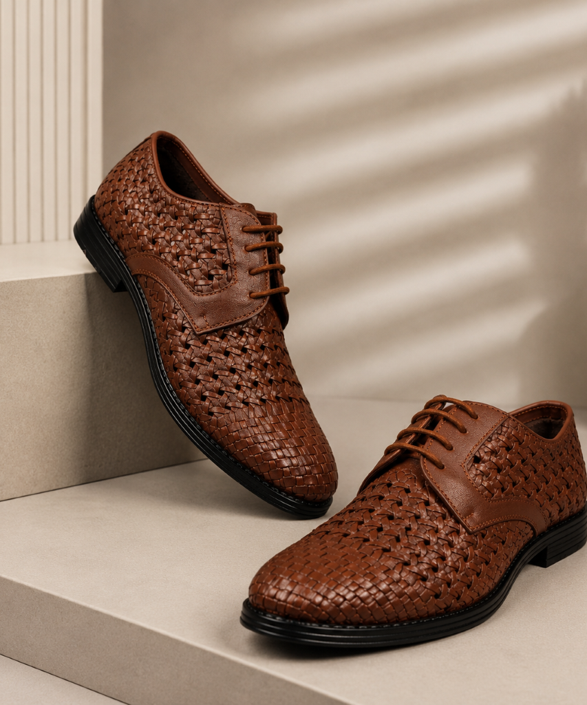 PUNTO: Handwoven Leather Derby Dark Brown Shoes
