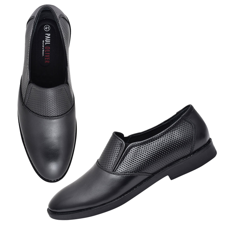 Paul Oliver Men's 100% Pure Leather Formal Stylish Trendy Shoes for All Seasons Black