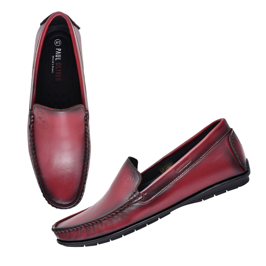 Paul Oliver Men's 100% Pure Leather Loafer Shoes for All Seasons Cherry