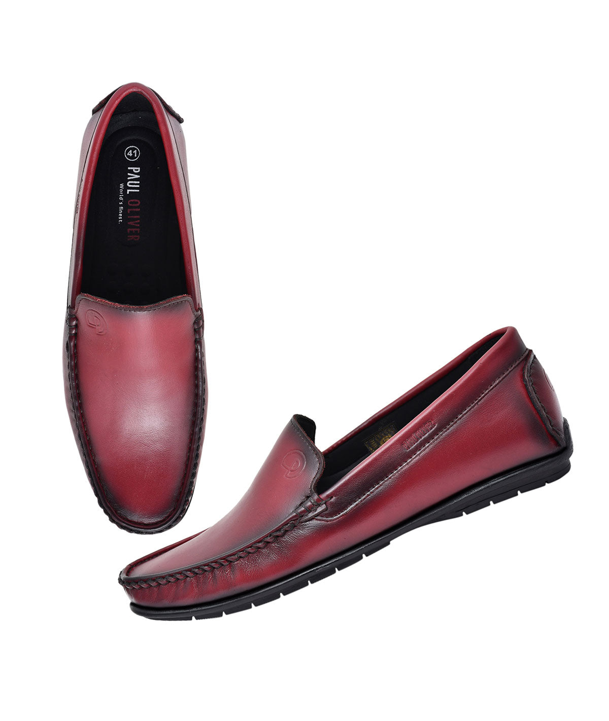 Paul Oliver Men's 100% Pure Leather Loafer Shoes for All Seasons Cherry