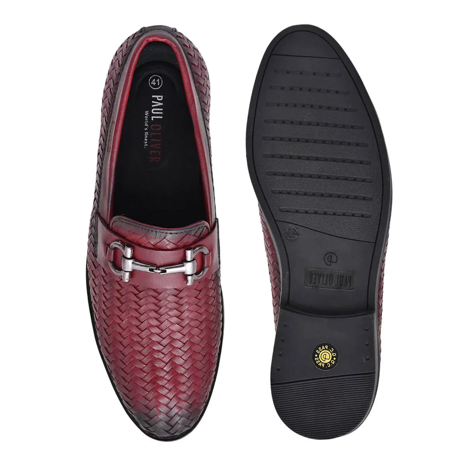 Paul Oliver Men's 100% Pure Leather Casual Stylish Shoes for All Seasons Cherry