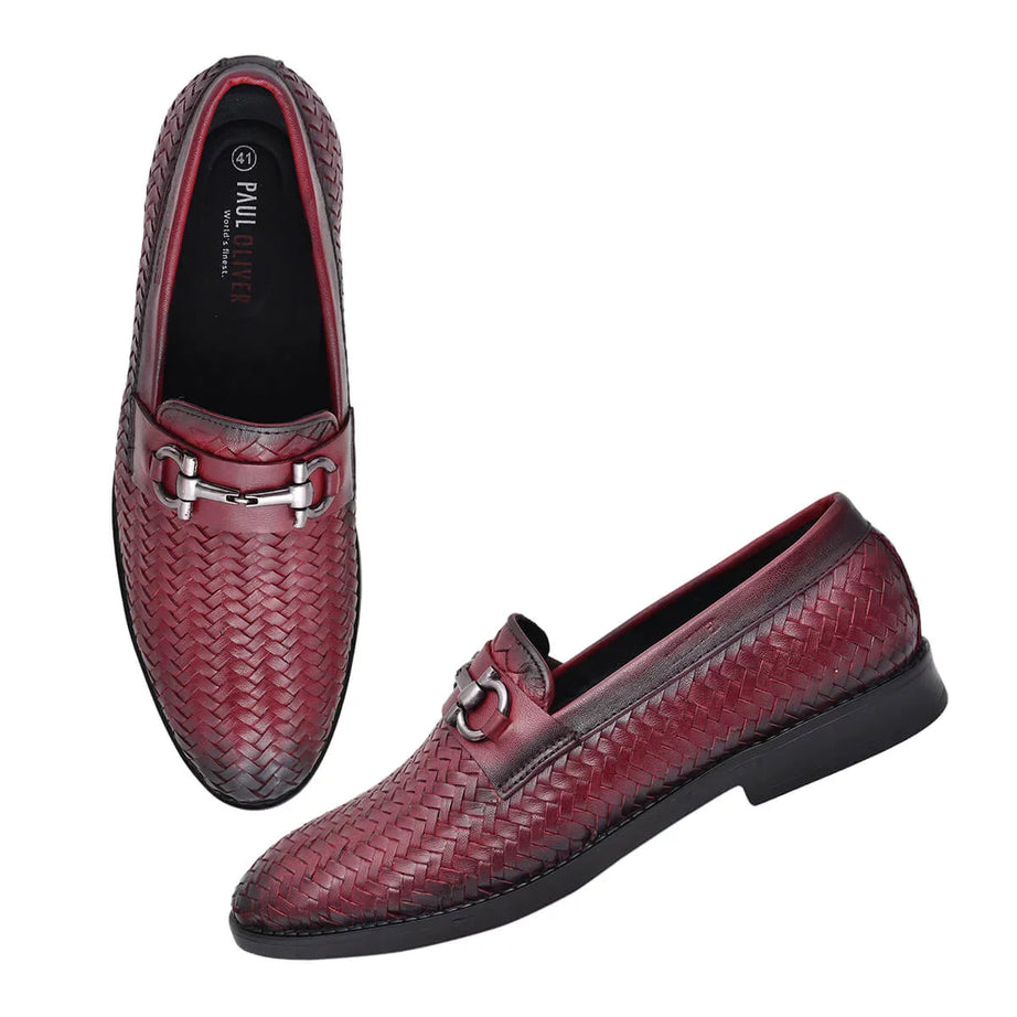 Paul Oliver Men's 100% Pure Leather Casual Stylish Shoes for All Seasons Cherry