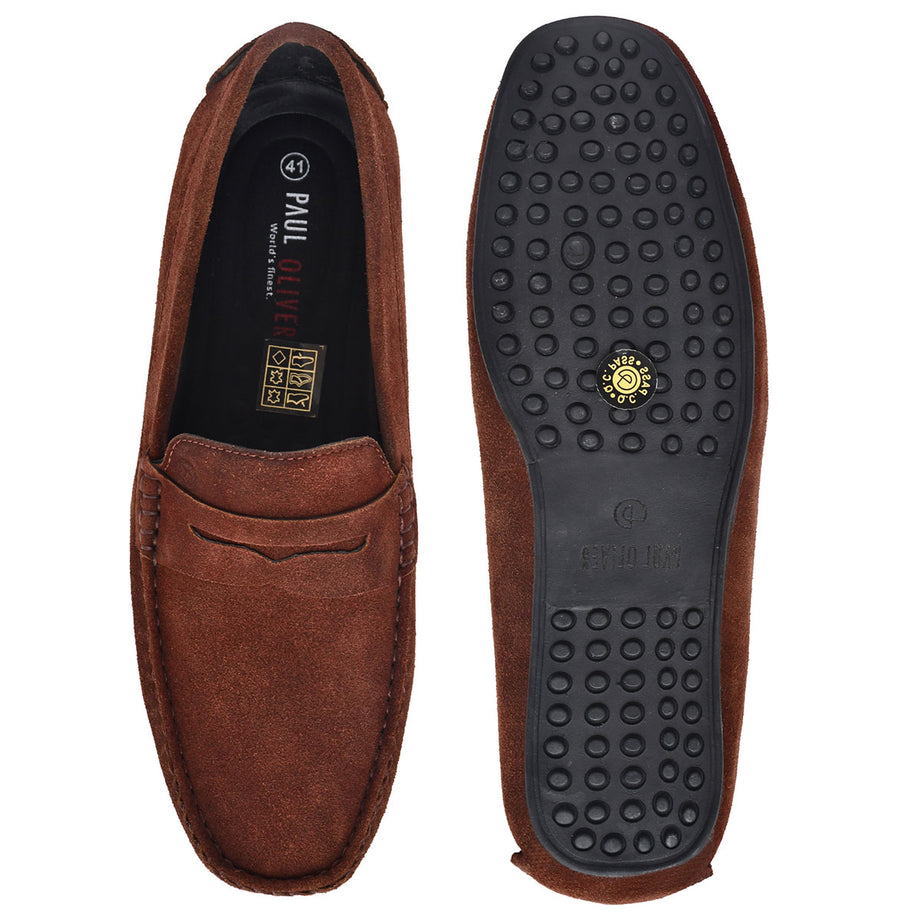 Paul Oliver Men's Velvet Suede Leather Trendy Stylish Slip-On Loafers Burgundy