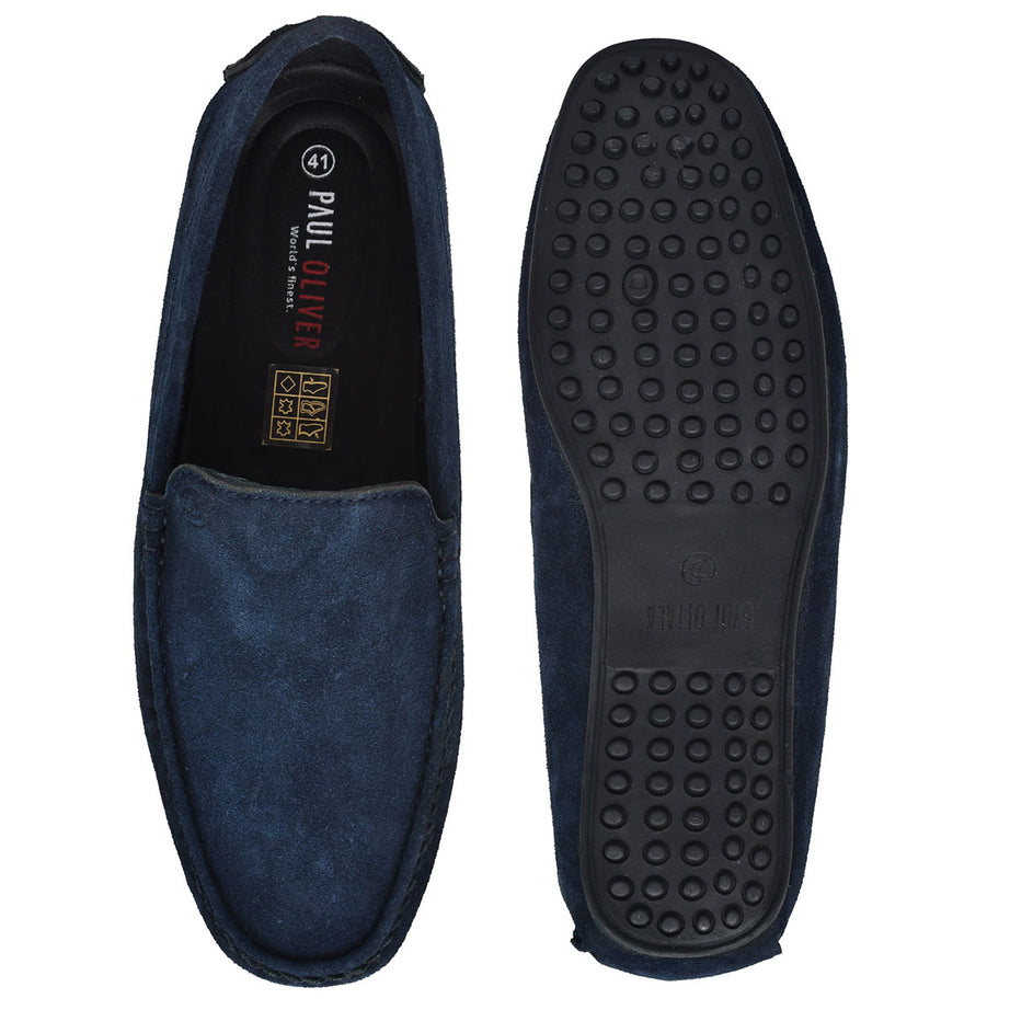Paul Oliver Men's Velvet Suede Leather Stylish Slip-On Loafers Blue