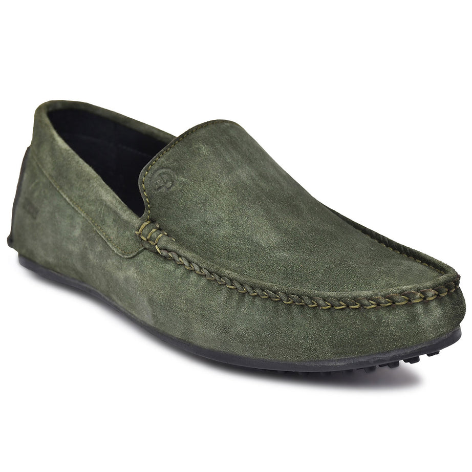 Paul Oliver Men's Velvet Suede Leather Stylish Slip-On Loafers Olive