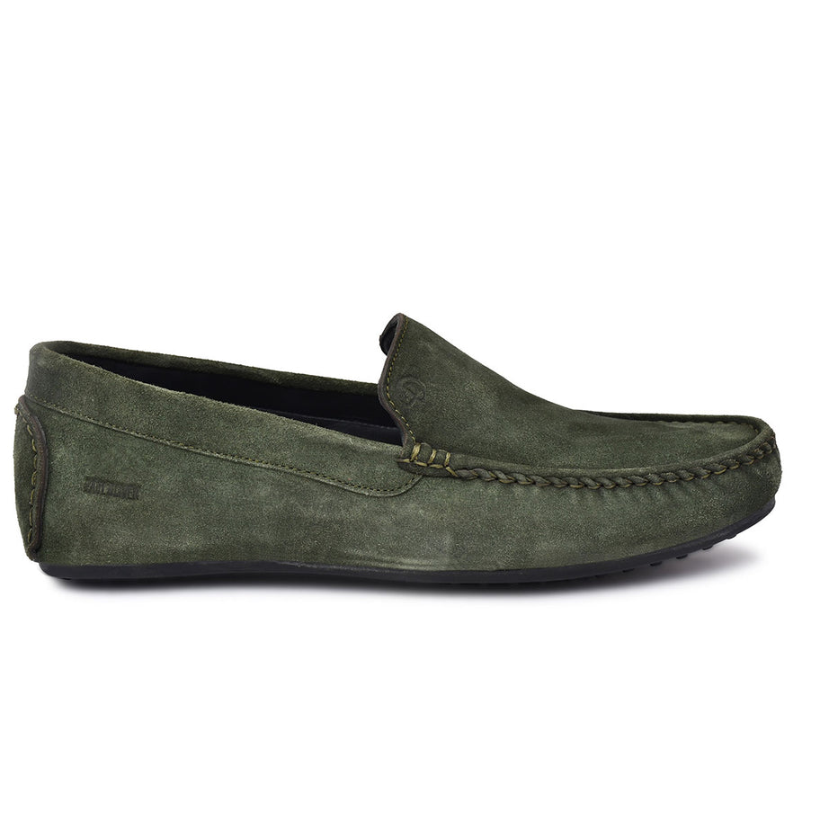 Paul Oliver Men's Velvet Suede Leather Stylish Slip-On Loafers Olive