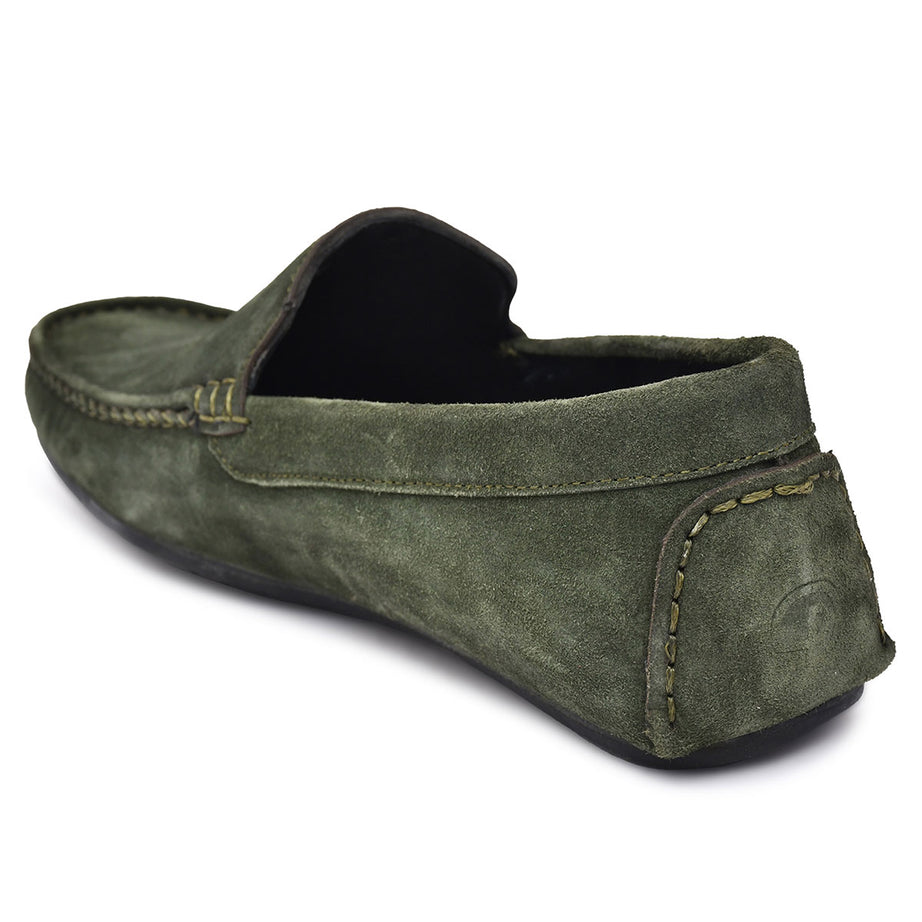 Paul Oliver Men's Velvet Suede Leather Stylish Slip-On Loafers Olive