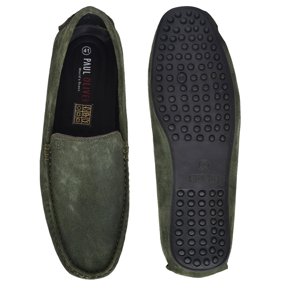 Paul Oliver Men's Velvet Suede Leather Stylish Slip-On Loafers Olive