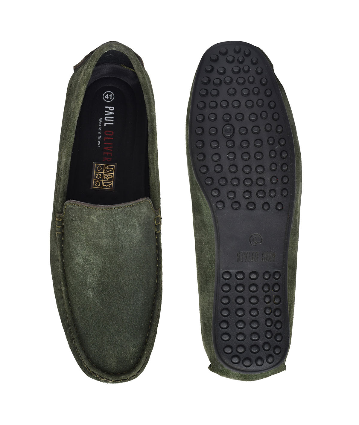 Paul Oliver Men's Velvet Suede Leather Stylish Slip-On Loafers Olive