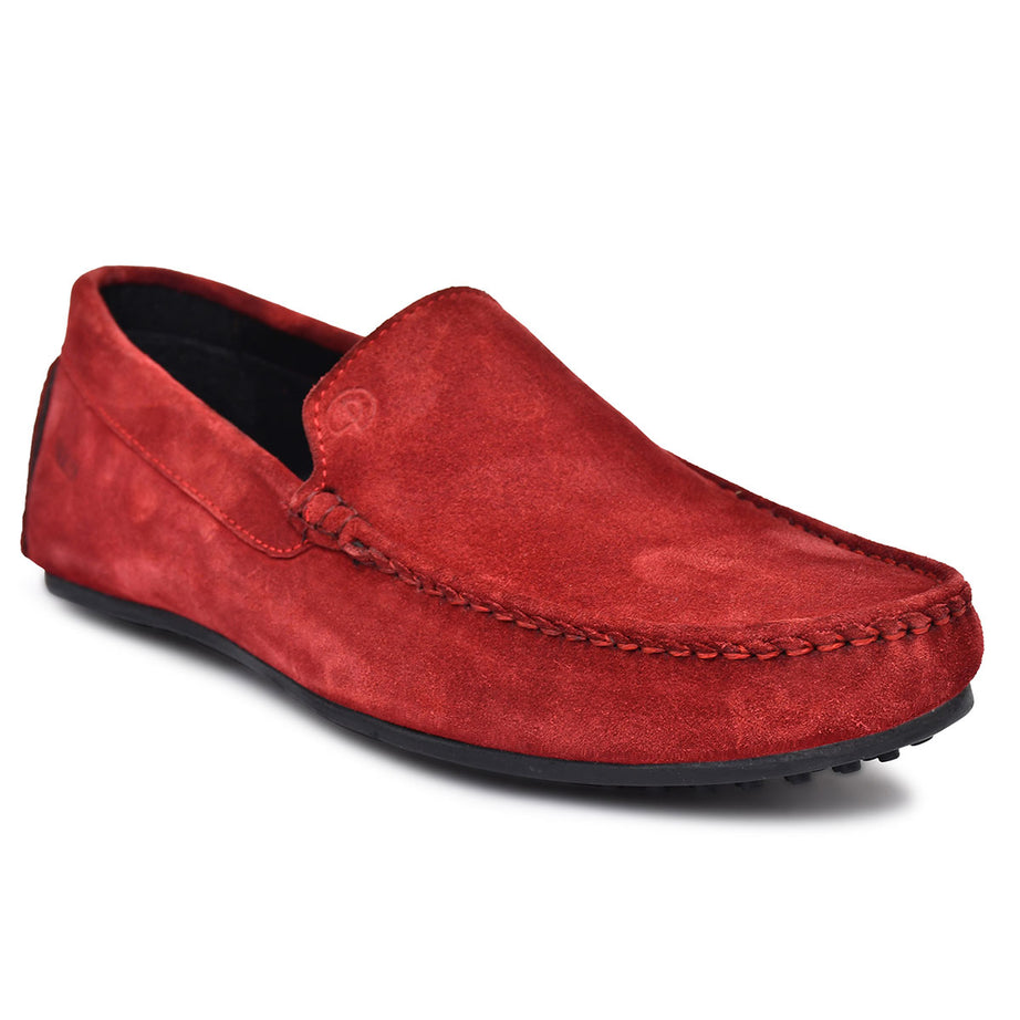 Paul Oliver Men's Velvet Suede Leather Stylish Slip-On Loafers Red