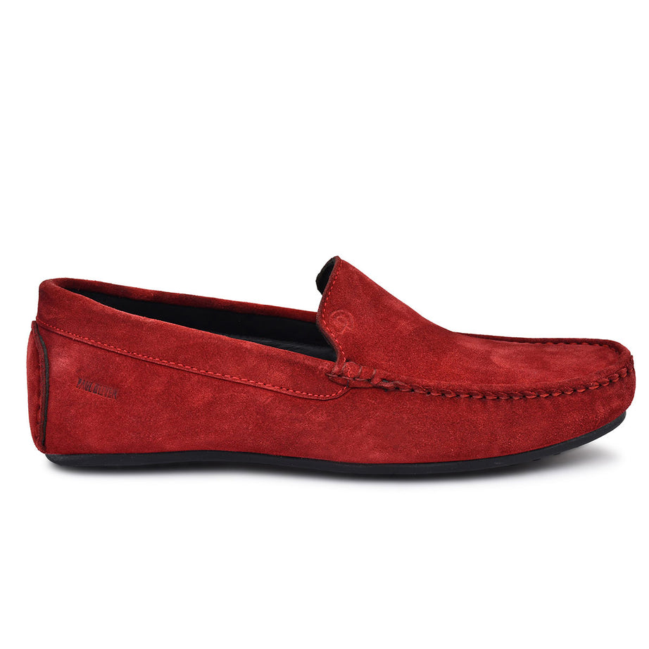 Paul Oliver Men's Velvet Suede Leather Stylish Slip-On Loafers Red