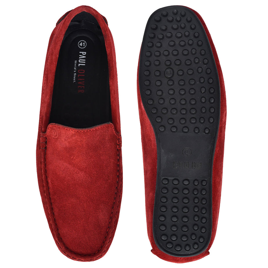 Paul Oliver Men's Velvet Suede Leather Stylish Slip-On Loafers Red