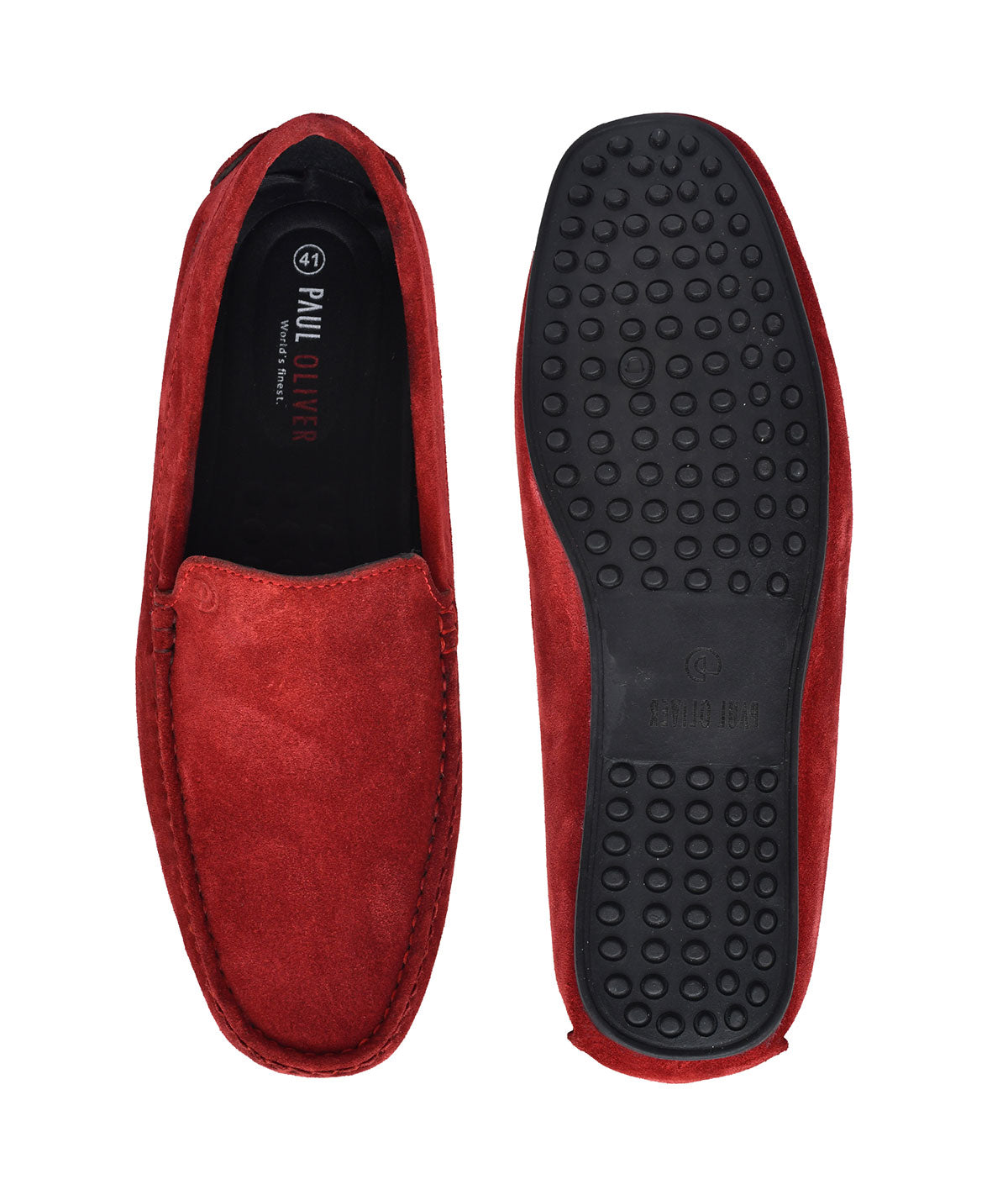 Paul Oliver Men's Velvet Suede Leather Stylish Slip-On Loafers Red