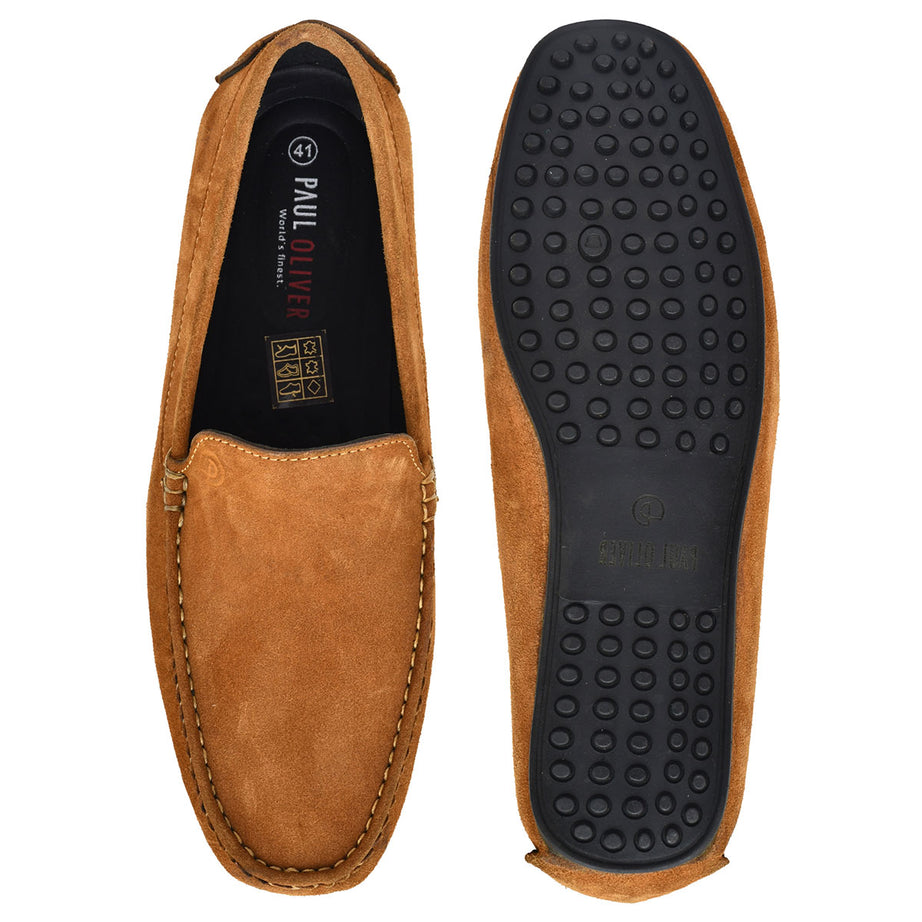 Paul Oliver Men's Velvet Suede Leather Stylish Slip-On Loafers Tan