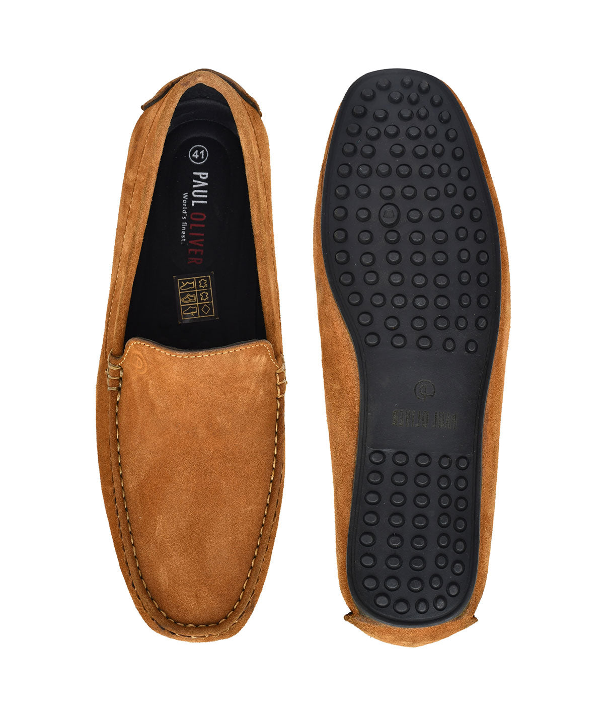 Paul Oliver Men's Velvet Suede Leather Stylish Slip-On Loafers Tan