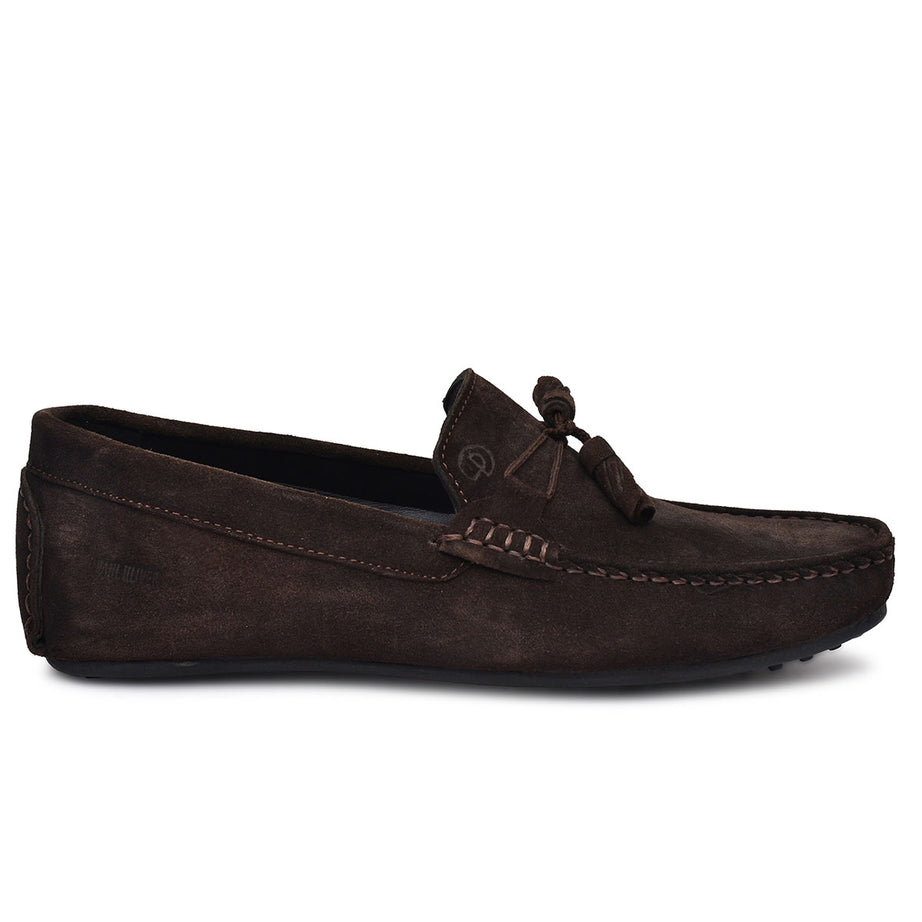 Paul Oliver Men's Velvet Suede Leather Stylish Trendy Slip-On Loafers Brown
