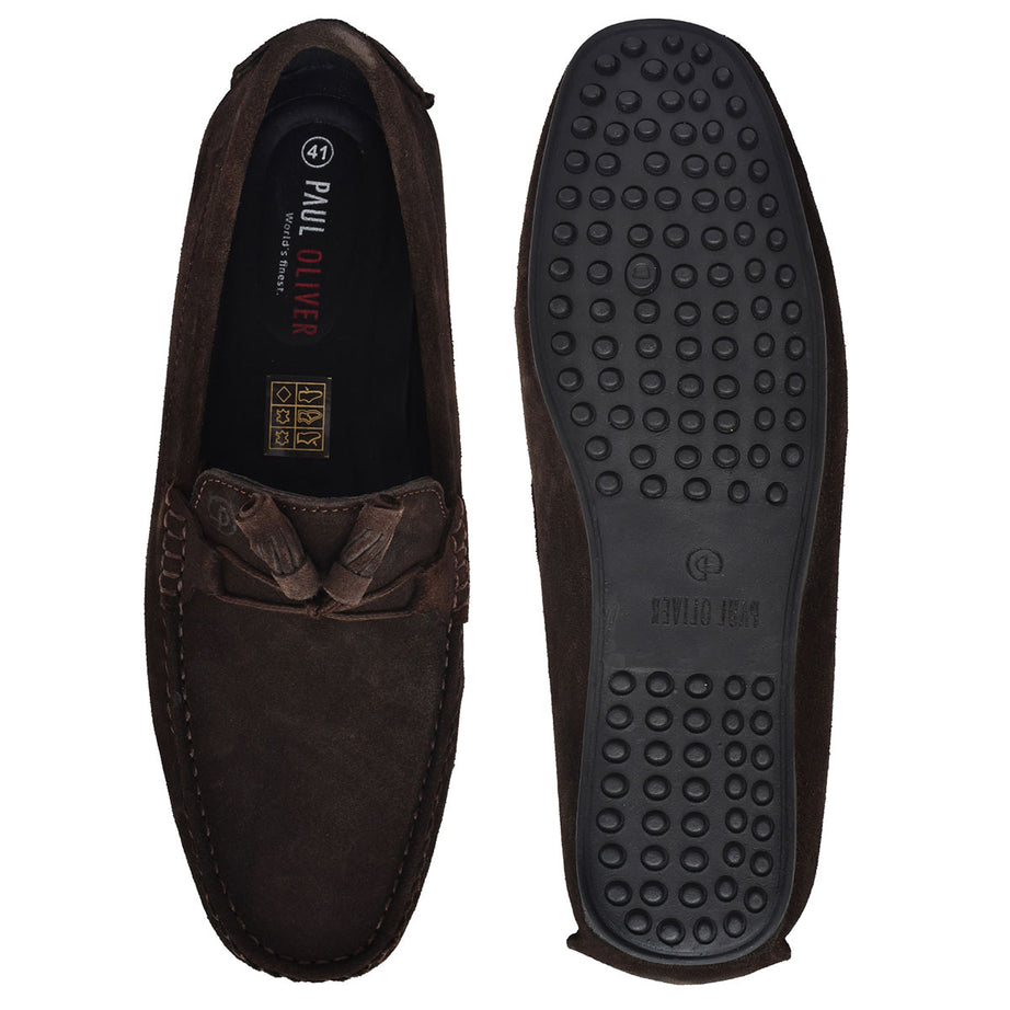 Paul Oliver Men's Velvet Suede Leather Stylish Trendy Slip-On Loafers Brown