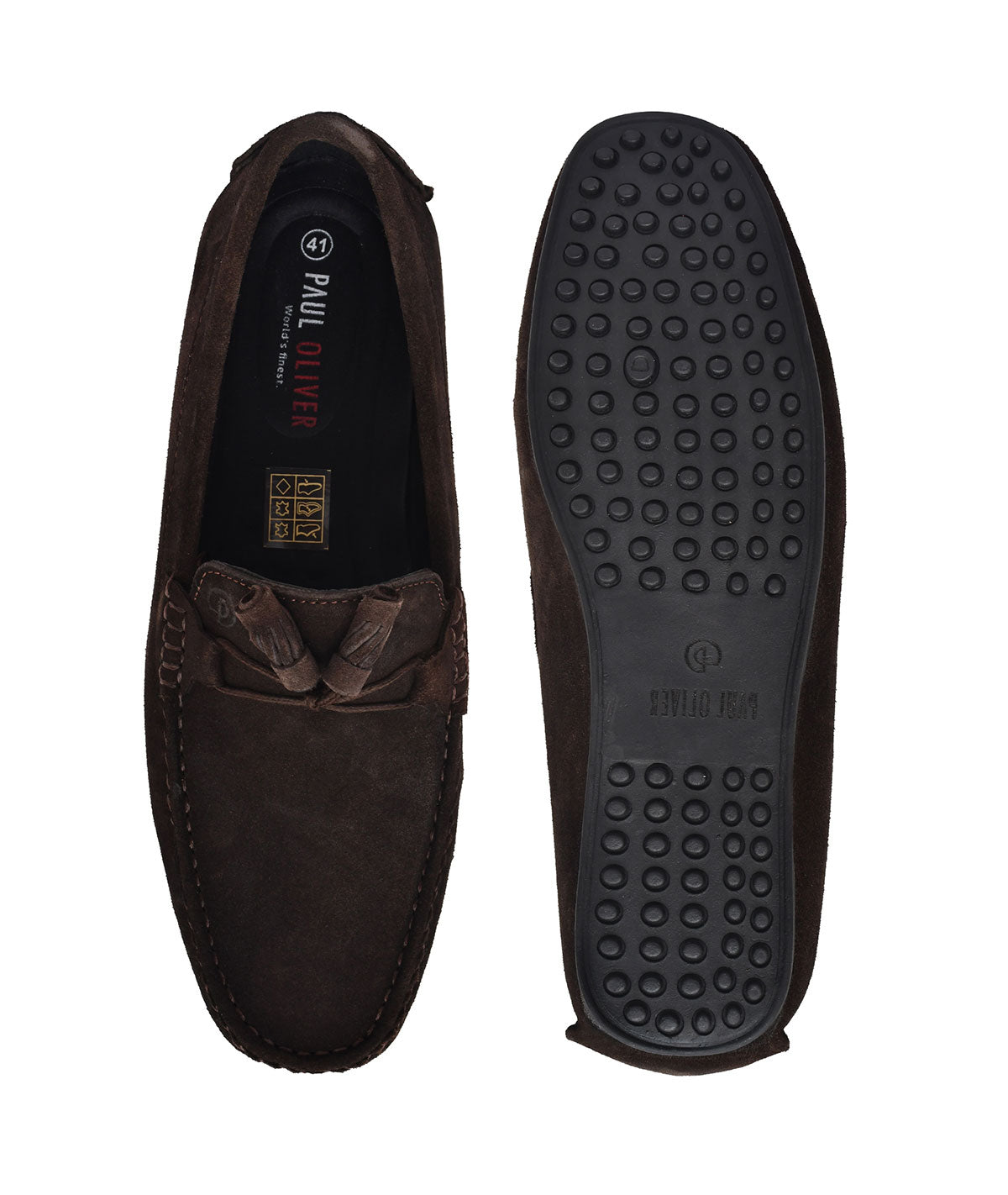 Paul Oliver Men's Velvet Suede Leather Stylish Trendy Slip-On Loafers Brown