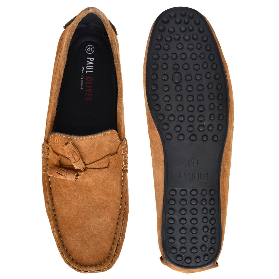 Paul Oliver Men's Velvet Suede Leather Stylish Trendy Slip-On Loafers Tan