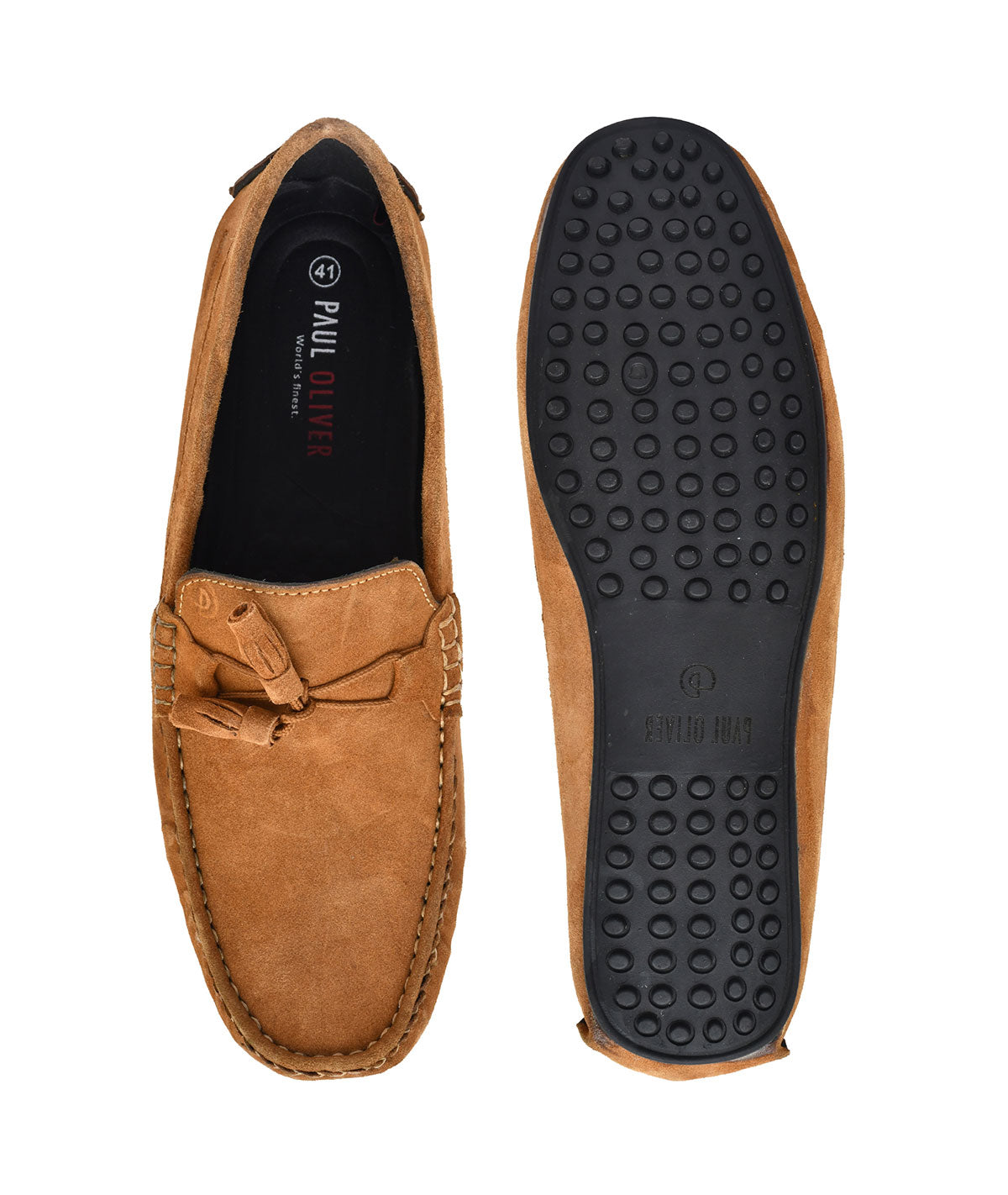 Paul Oliver Men's Velvet Suede Leather Stylish Trendy Slip-On Loafers Tan