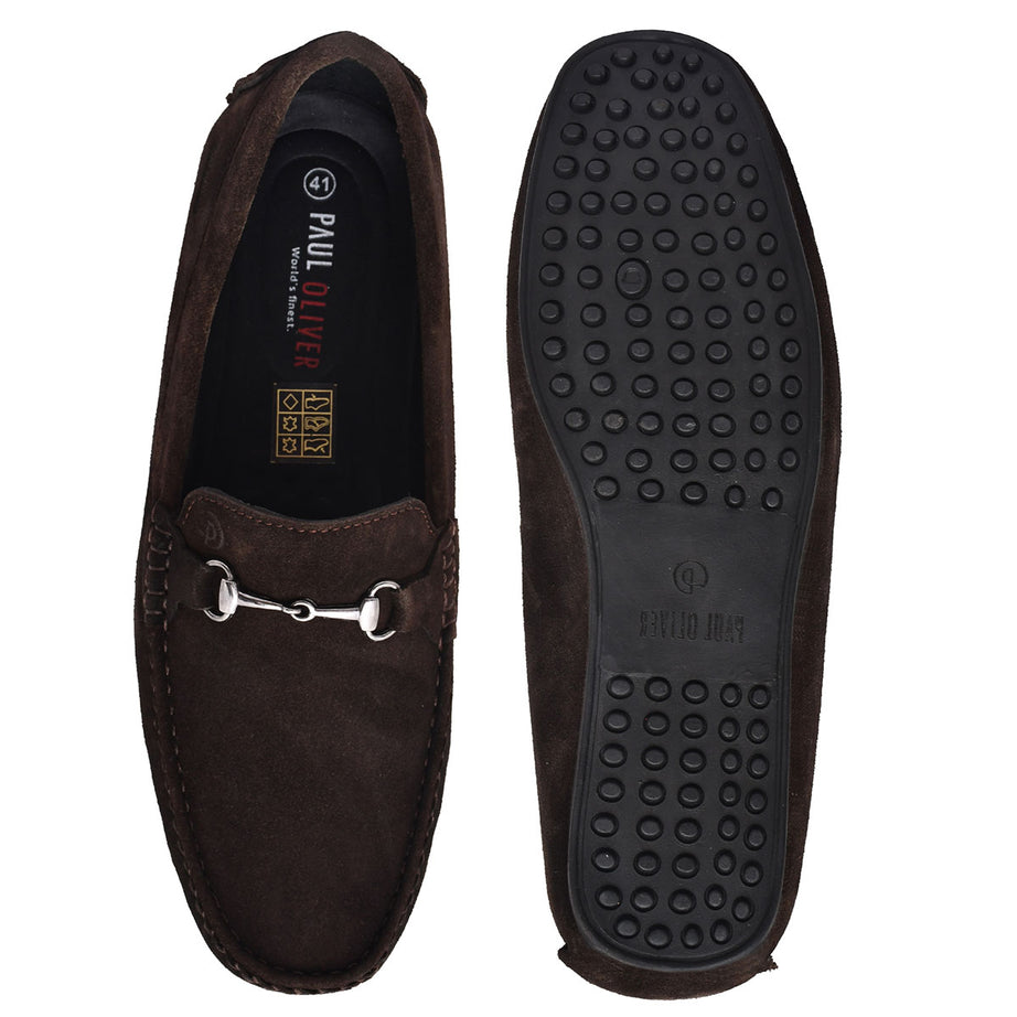 Paul Oliver Men's Velvet Suede Leather Trendy Stylish Shoes Slip-On Loafers Brown