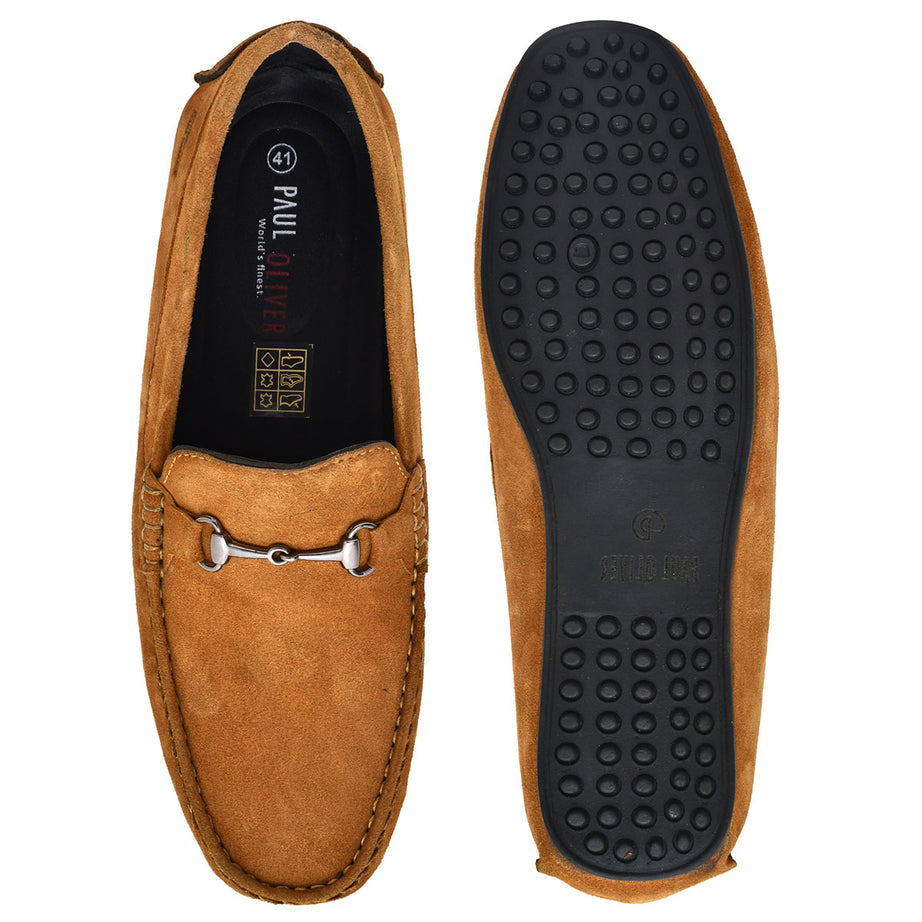 Paul Oliver Men's Velvet Suede Leather Trendy Stylish Shoes Slip-On Loafers Tan