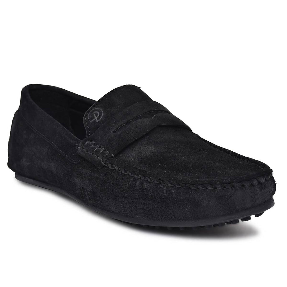 Paul Oliver Men's Velvet Suede Leather Trendy Stylish Slip-On Loafers Black