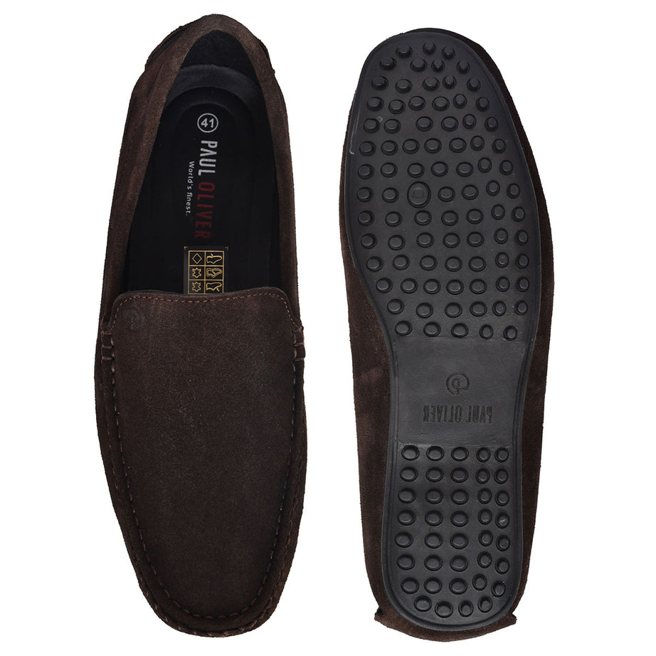 Paul Oliver Men's Velvet Suede Leather Stylish Slip-On Loafers Brown
