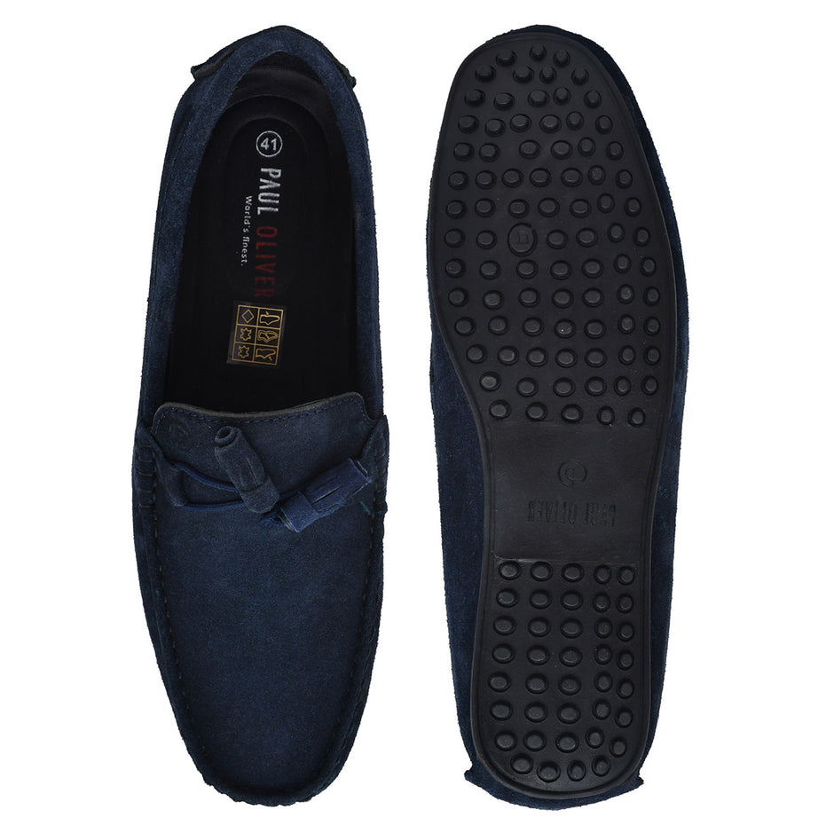 Paul Oliver Men's Velvet Suede Leather Stylish Trendy Slip-On Loafers Blue