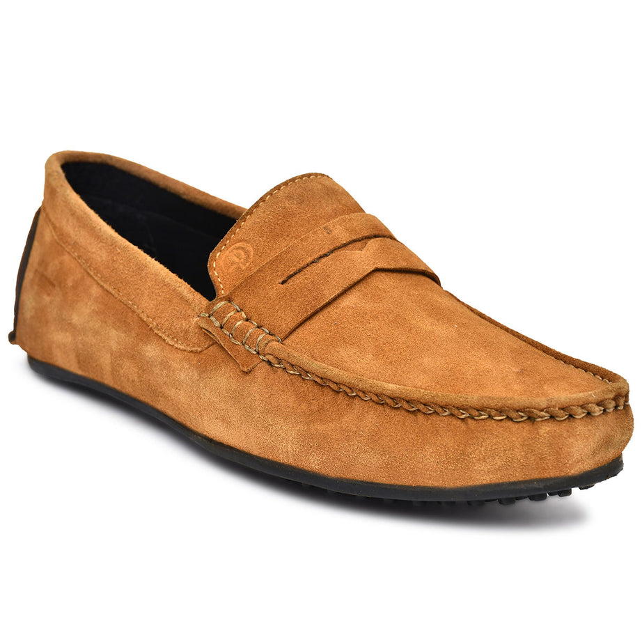 Paul Oliver Men's Velvet Suede Leather Trendy Stylish Slip-On Loafers Tan