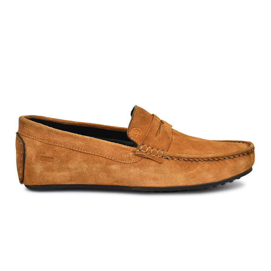 Paul Oliver Men's Velvet Suede Leather Trendy Stylish Slip-On Loafers Tan