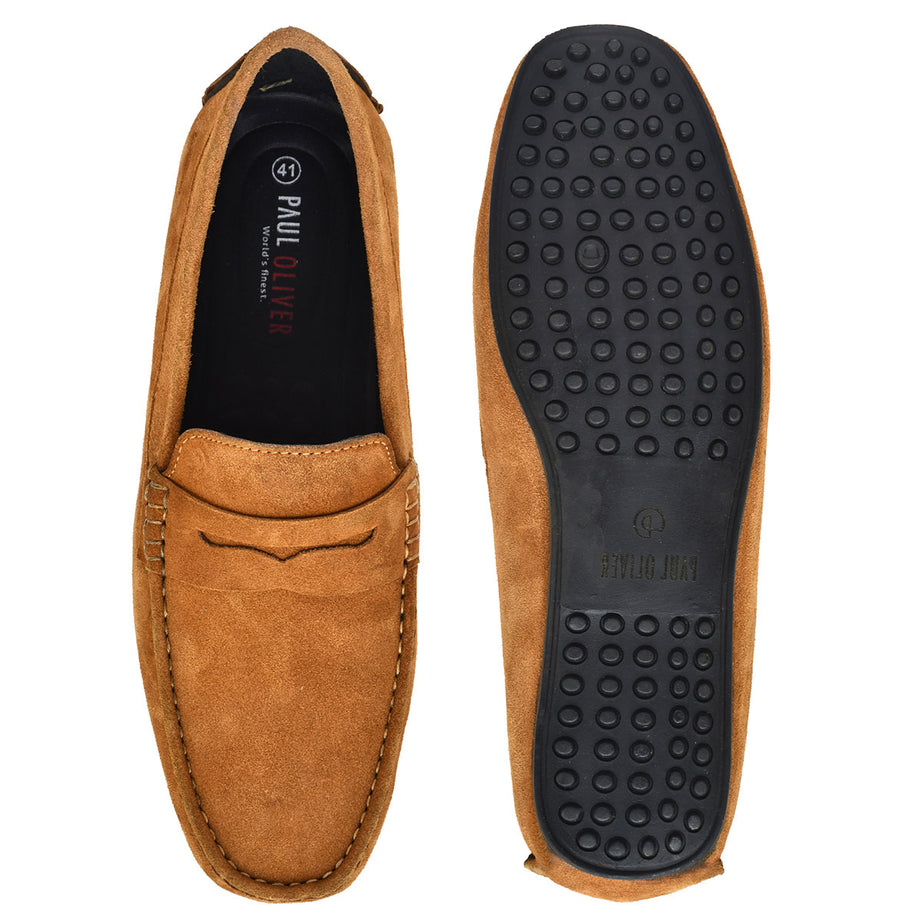Paul Oliver Men's Velvet Suede Leather Trendy Stylish Slip-On Loafers Tan