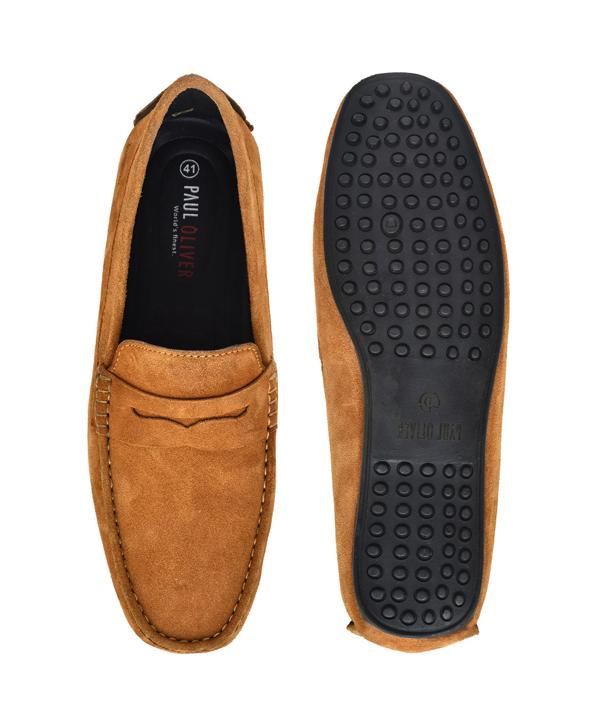 Paul Oliver Men's Velvet Suede Leather Trendy Stylish Slip-On Loafers Tan