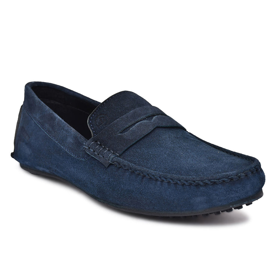 Paul Oliver Men's Velvet Suede Leather Trendy Stylish Slip-On Loafers Blue