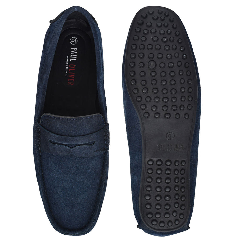 Paul Oliver Men's Velvet Suede Leather Trendy Stylish Slip-On Loafers Blue