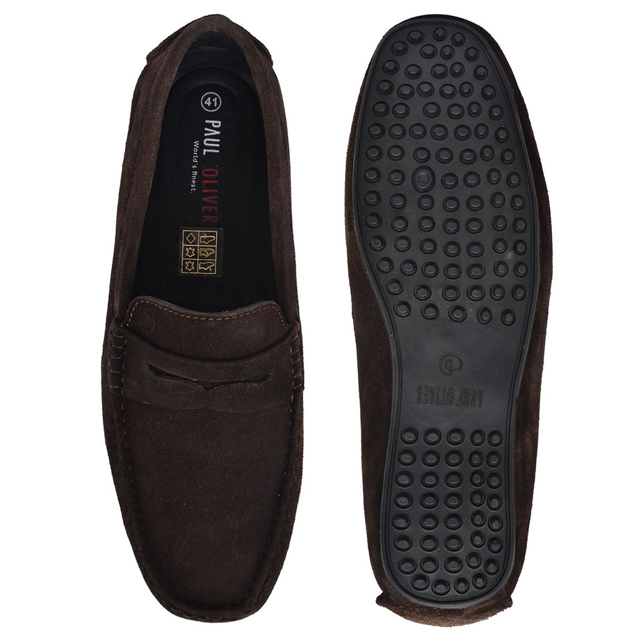 Paul Oliver Men's Velvet Suede Leather Trendy Stylish Slip-On Loafers Brown