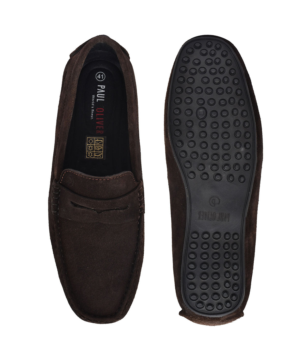 Paul Oliver Men's Velvet Suede Leather Trendy Stylish Slip-On Loafers Brown